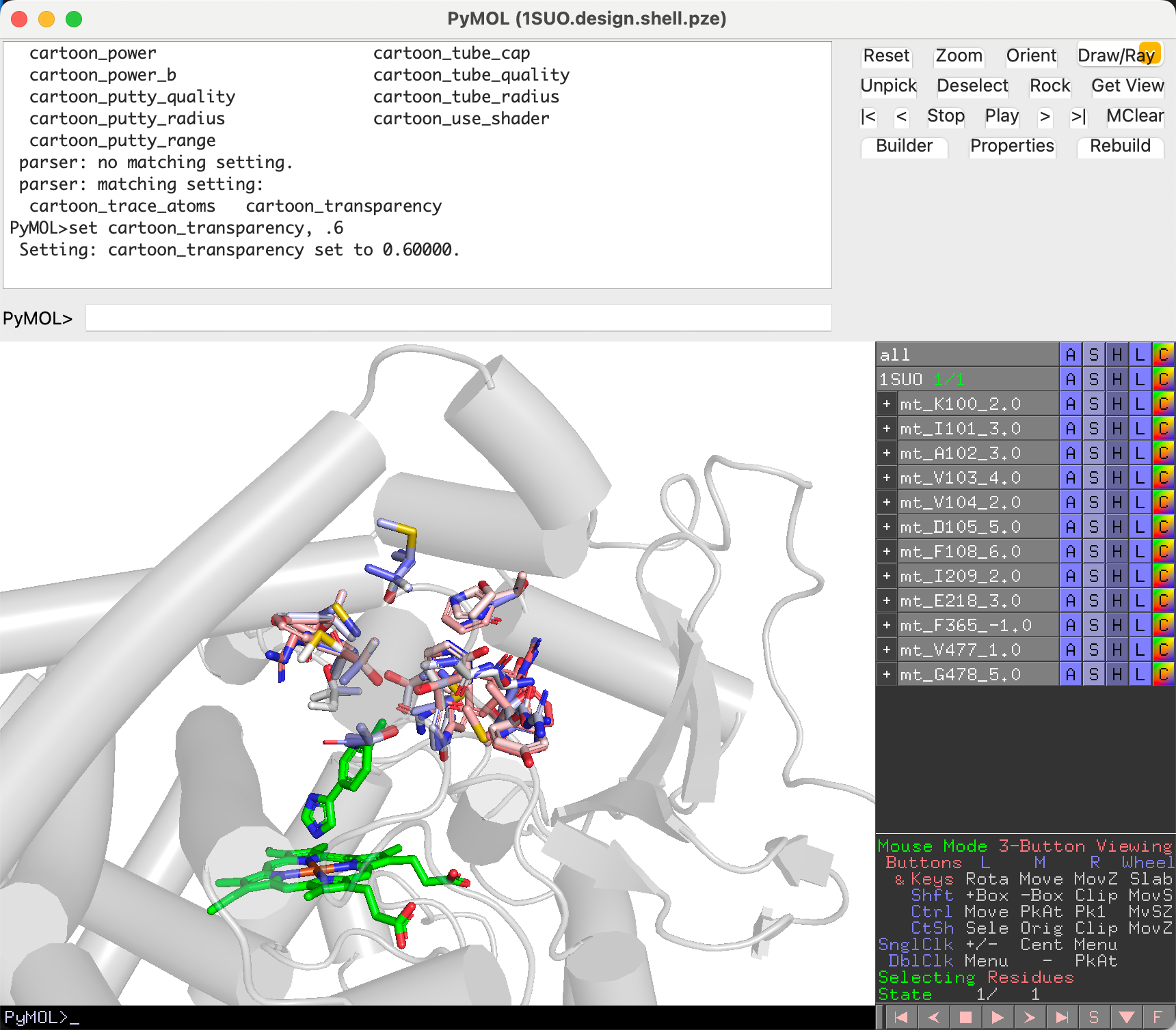 Catalytic pocket design results
