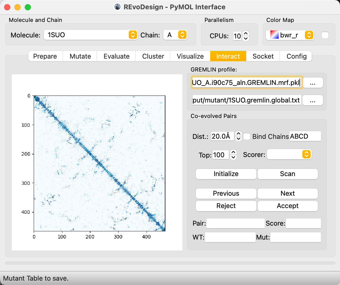 Co-evolution analysis interface