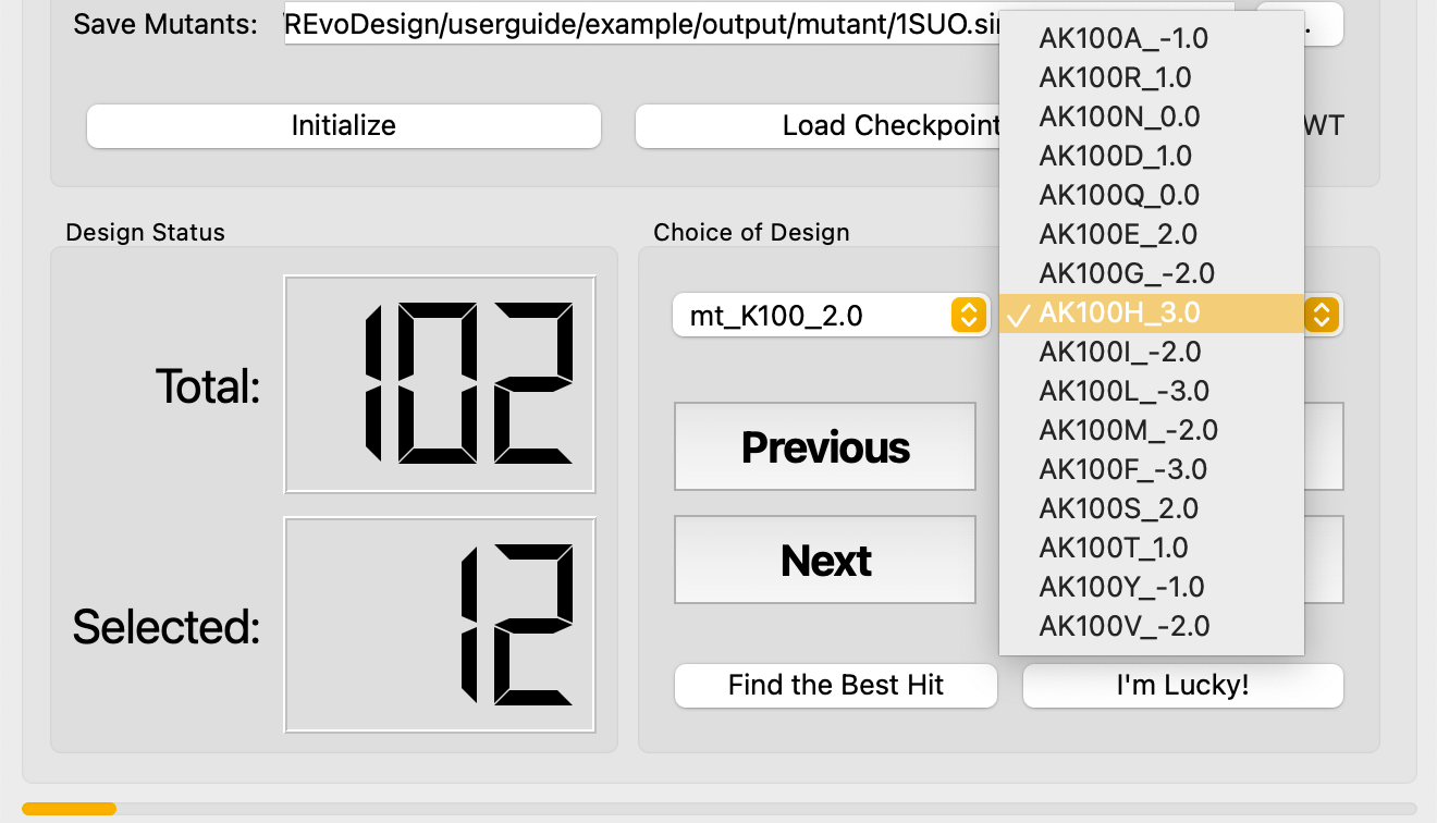 Mutant selection dropdown
