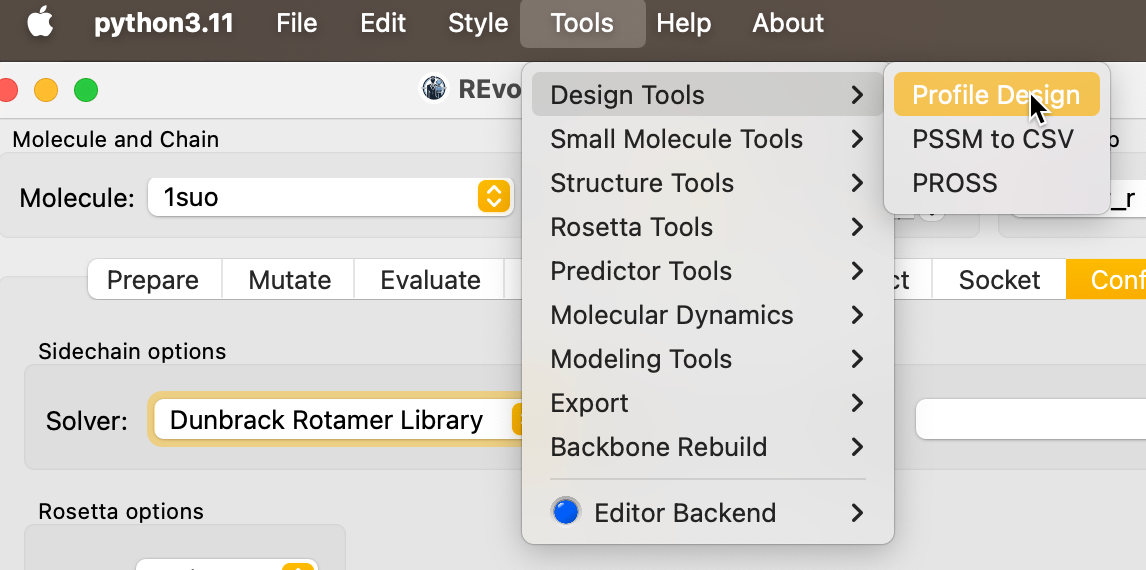 Profile Design menu entry