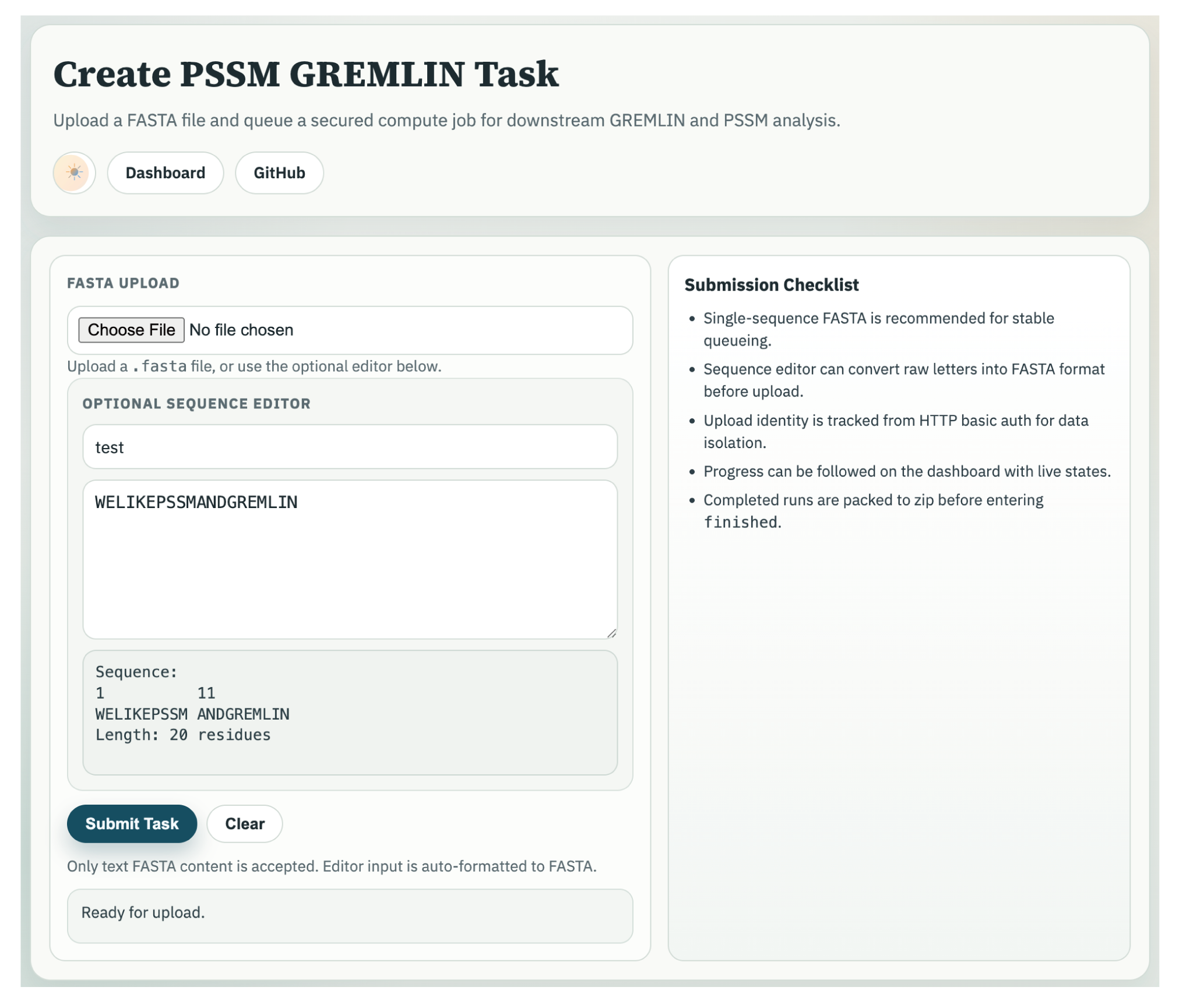 PSSM/GREMLIN server — task submission page