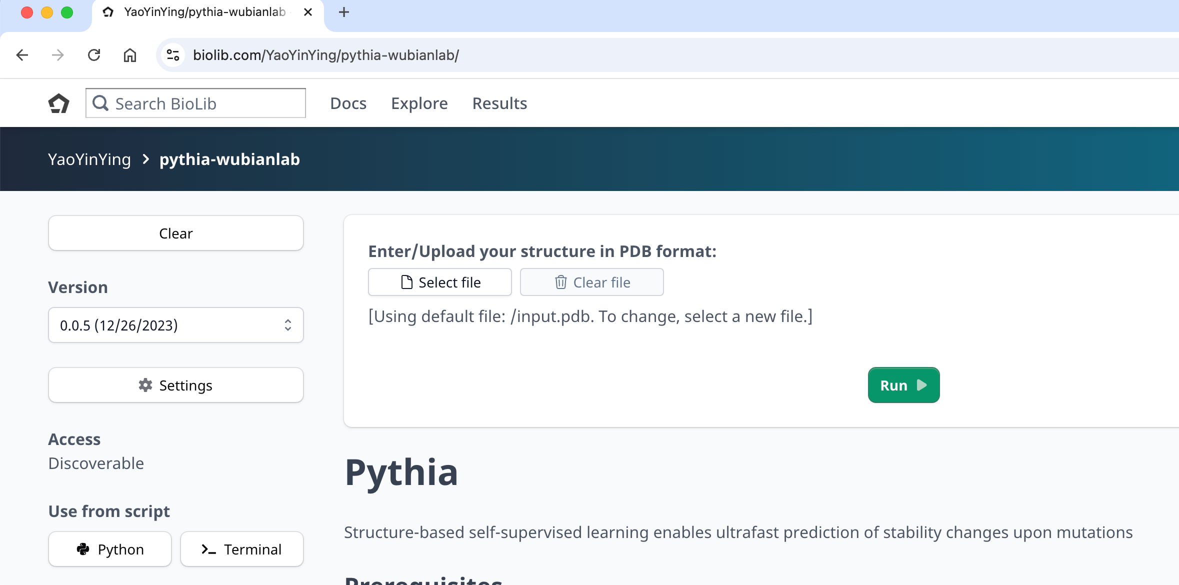 Pythia-ddG on BioLib