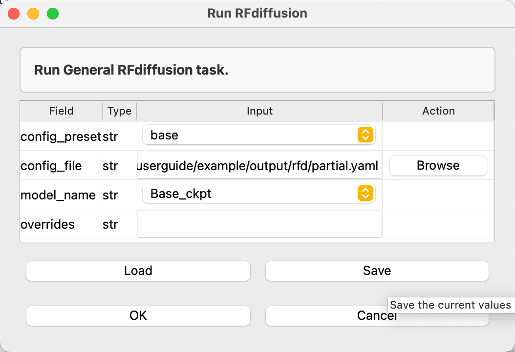 RFdiffusion parameters