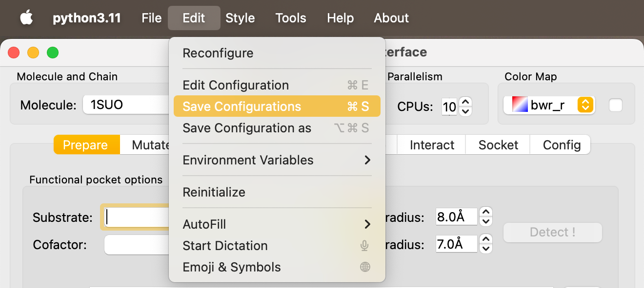 Save configuration options