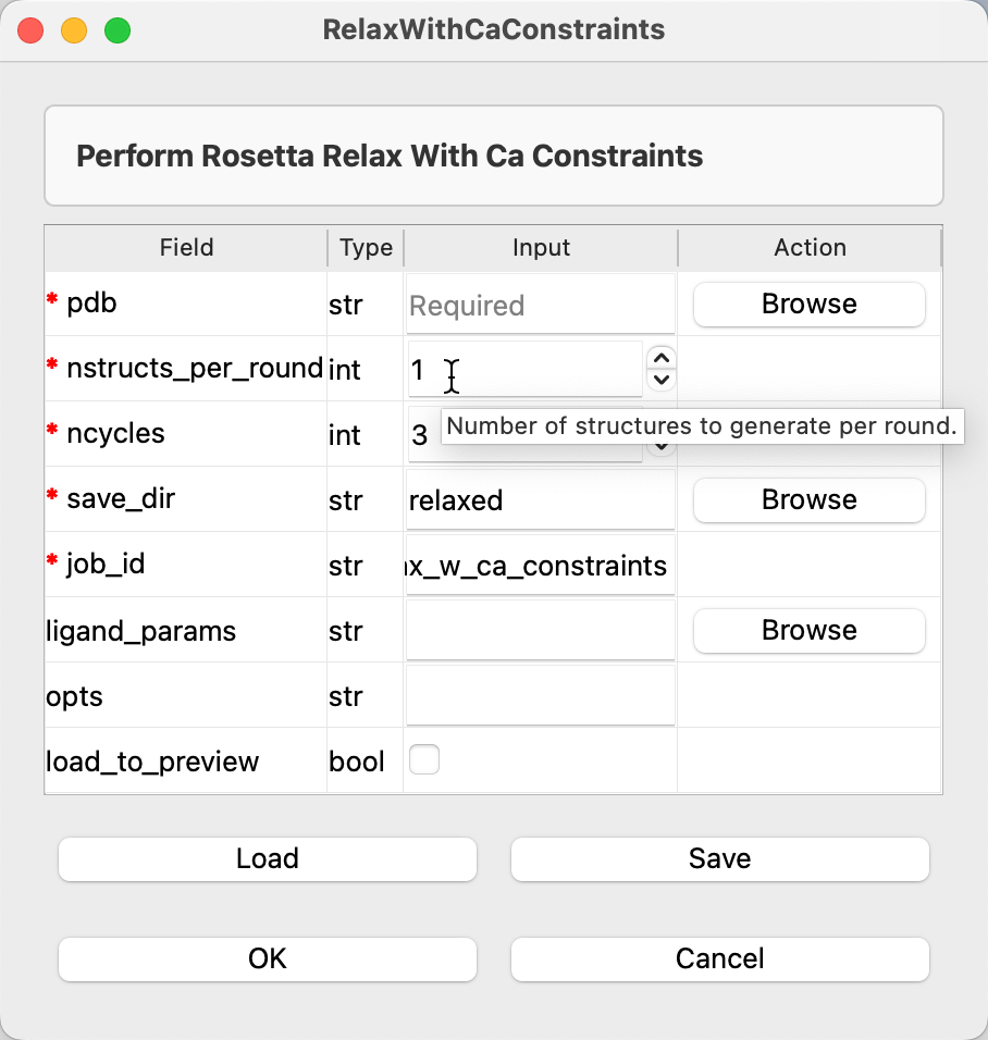 Task parameter dialog